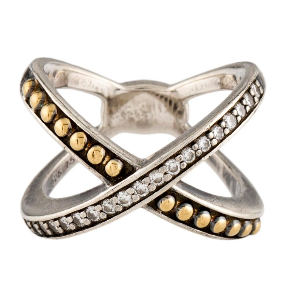 LAGOS .28 CTW DIAMOND 18K YELLOW GOLD & STERLING SILVER X CAVIAR BAND RING